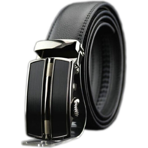 Black leather belt - Luxury men's - Automatic buckle - 127 cm