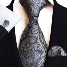 Gravata masculina INSFITY com estampa paisley - Acessórios para casamento - Cinza e preta