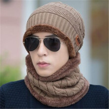 Conjunto de gorro e cachecol de inverno, gorro e cachecol de tricô com forro de lã para mulheres e homens, cáqui.