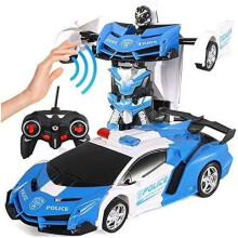 Coche robot transformable RC 1/18 con control remoto, color azul