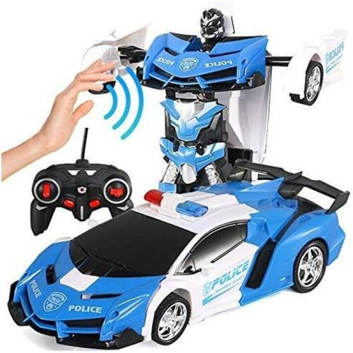 Coche robot transformable RC 1/18 con control remoto, color azul