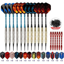 Freccette con punta in plastica [18 g], set da 12 freccette per bersagli elettronici (42 alette + 100 punte + 6 freccette extra)