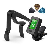 Chromatische gitaartuner en capo - Zwart - ABS-kunststof - Inclusief CR2032-batterij
