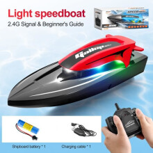 Barco de controle remoto de alta velocidade com luzes - 2,4 GHz - 20 km - Barco de controle remoto para crianças - Vermelho
