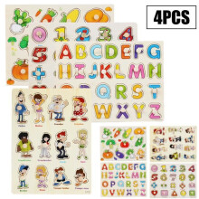 Kinderpuzzel - Kleurrijk hout - 4 stukjes - Alfabet en cijfers - Educatief speelgoed - Vanaf 2 jaar