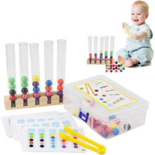 Provetta con perline a clip, giochi di impilamento Montessori per l'ordinamento dei colori, giocattolo di perline in legno