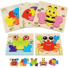 Puzzle di animali in legno per bambini - Giocattolo educativo 3D con inserti - Regalo per bambini da 1 a 5 anni
