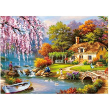 Puzzel voor volwassenen: olieverfschilderij van een landelijk landschap met een huis, 1000 stukjes - Merk - Schilderijen en afbeeldingen - Volwassenen