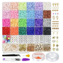 Kit DIY com 6000 contas de argila polimérica para acessórios de bijuteria, pulseiras, colares e brincos. Ideal para presentear.