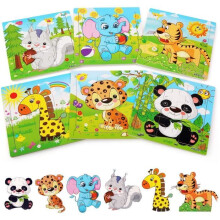Wooden Puzzles - Animals - Set of 6 - For children aged 3 to 5 years