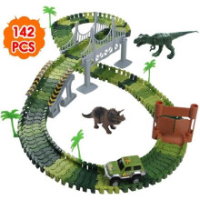 Pista de dinosaurio eléctrica flexible, juguete educativo para niños (142 piezas)