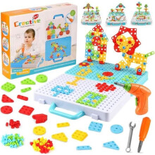 Kids Building Set - 276 Piece 3D Mosaic Puzzle - Electric Drill - Boys & Girls Ages 3, 4, 5 & 6