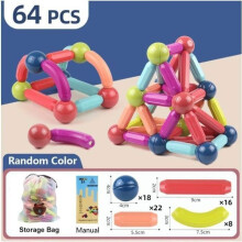 Set di costruzioni magnetiche da 64 pezzi, palline e bastoncini, giocattoli educativi per bambini, regali di Natale e per le feste