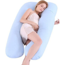 Almohada de Embarazo y Lactancia - Algodón - Almohada de Maternidad Multifuncional en Forma de U - 70 x 130 cm - AZUL