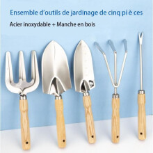 Set di 5 attrezzi da giardinaggio in acciaio inox: pala, rastrello, forcone
