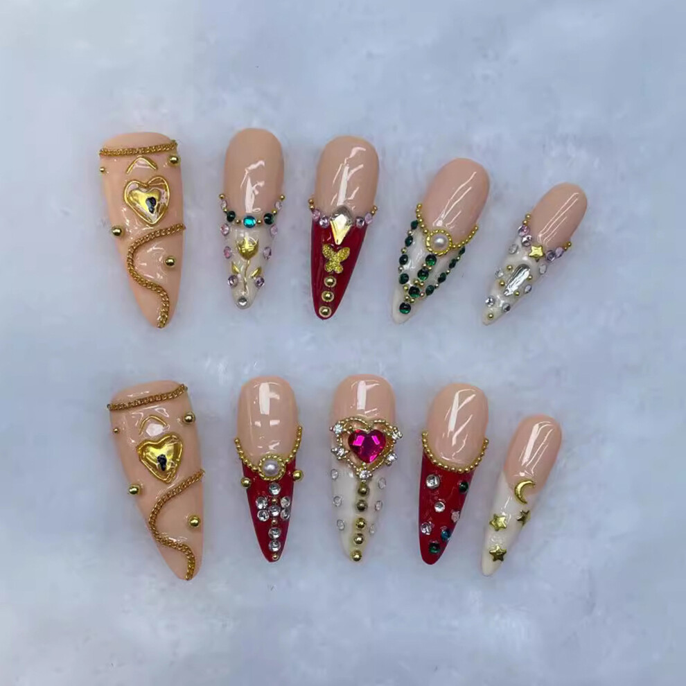 Dachuang Beauty (S) Glossy Almond Fake Nails With Rhinestones