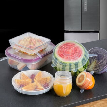 SHOP-STORY - Juego de 6 tapas elásticas universales de silicona alimentaria para recipientes cuadrados, rectangulares u ovalados