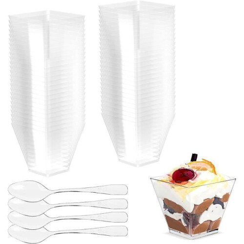 Dessert cups - Plastic - 60 ml - 50 pieces - Reusable - Transparent