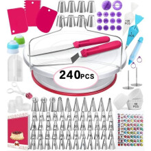 Kit de repostería profesional con plato giratorio de plástico ABS antideslizante (240 piezas)