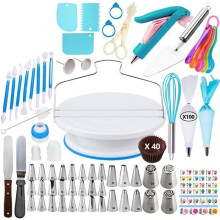 Kit para confeitaria - Não especificado - Prato giratório para bolos - 107 peças - PP de qualidade alimentar - Aço inoxidável