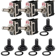 5 interruptores basculantes metálicos SPST con tapa impermeable, CA 125 V 10 A / CA 250 V 6 A