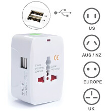 Universele internationale reisadapter met 2 USB-poorten (1A) AC 220V/110V AU US EU