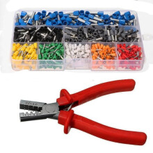 Alicate de crimpagem ajustável TEMPSA + 800 terminais de conexão - Vermelho - 14 cm - AWG 10-23
