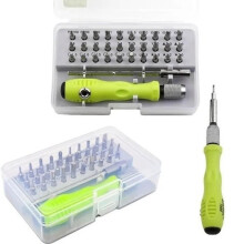Conjunto de mini chaves de fenda magnéticas de precisão 32 em 1 com bits criativos para manutenção de celulares e iPads.