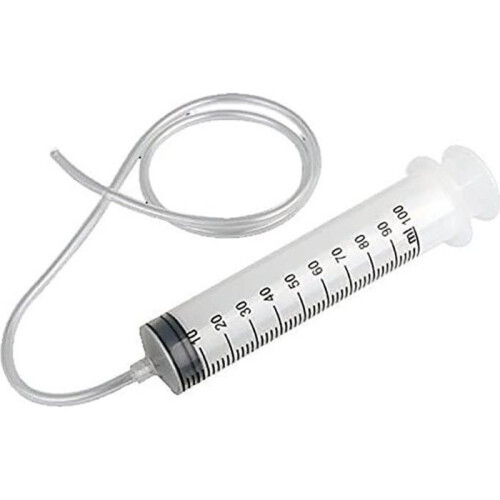 Πλαστική σύριγγα με σωλήνα 15cm, 100ml, Υδροπονική σίτιση ακριβείας, PVC, Λευκή, 100ml + 15cm