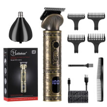 Máquina de cortar cabelo, aparador de pelos do nariz e orelhas e aparador de barba HATTEKER masculina, dourada.