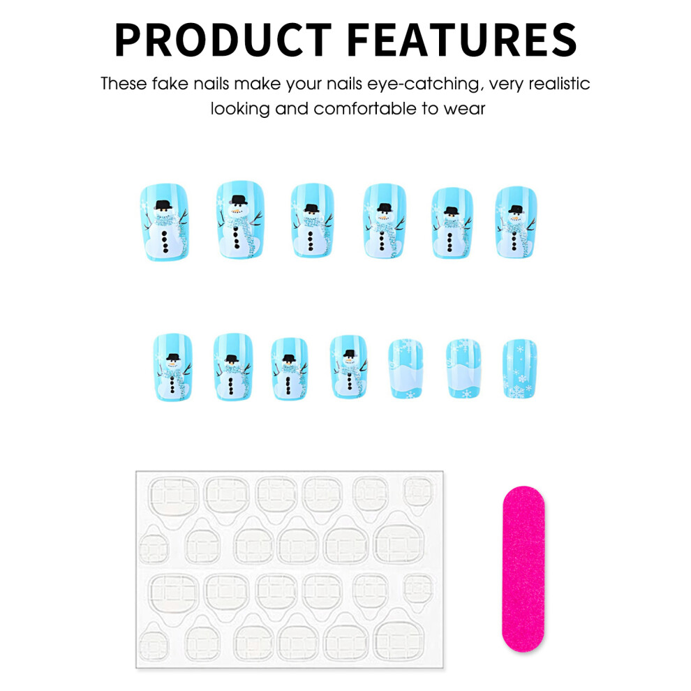 Zhouq-Outdoors Snowman Blue False Nails, Resin, Zero Pressure