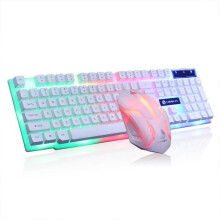 Bedraad mechanisch gamingtoetsenbord en muisset voor desktop, LED-achtergrondverlichting, USB, wit