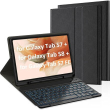 Näppäimistökotelo Galaxy Tab S7 Plus-S8 Plus-S7 FE-S7+ 12.4 tuuman ranskalaiselle AZERTY BT 5.0 -taustavalaistulle 7 väriä irrotettavalle [O314]