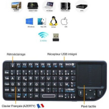 Draadloos toetsenbord - LCC - Mini AZERTY-touchtoetsenbord - Touchpad - 2,4 GHz - Oplaadbaar