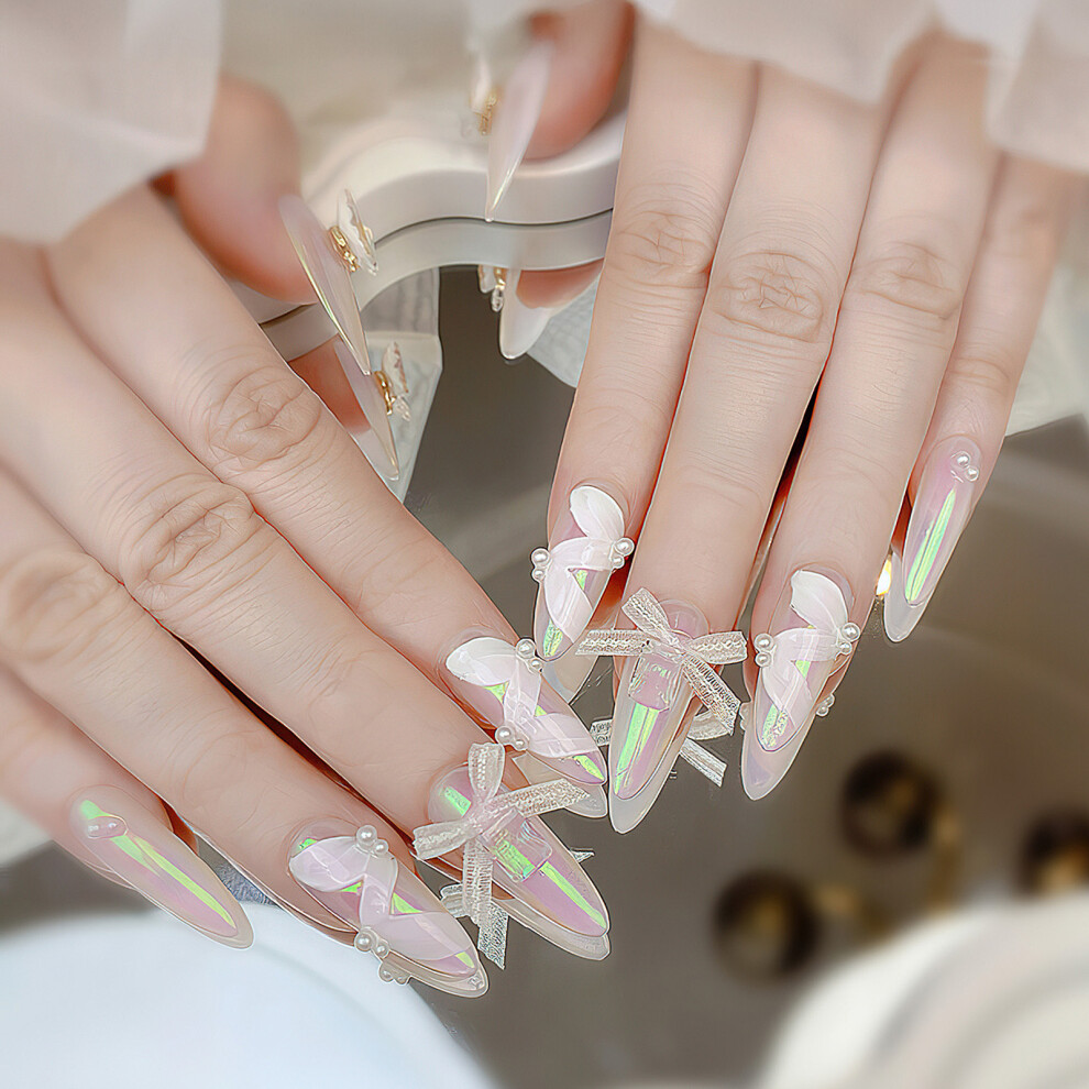 Penghui-Toys (S) Colorful Aurora Long Press On Nails Lightweight And Easy To Stick Fake Nail For Stage Performance Wear