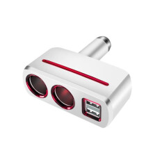 Cargador de regleta Ecent de 12 V con LED: 2 tomas de mechero y 2 USB para smartphone, tableta, GPS y grabación.