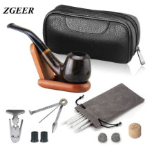 Set di pipe per tabacco in ebano, profondo forno antivento, con 7 accessori per tabacco, raschietto in acciaio inossidabile 3 in 1 e scovolini