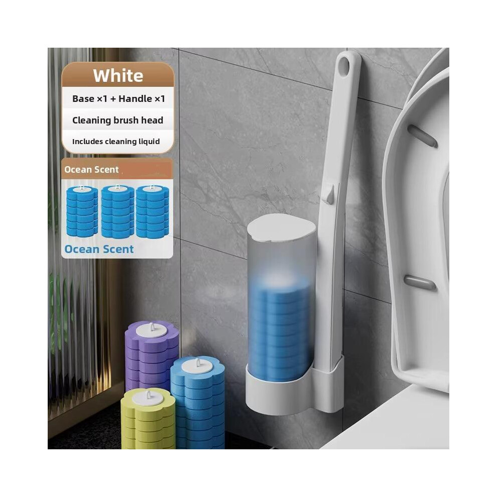 (Brush Set + 36Pcs Refill (Blue)) Toilet Brush Set, Wall-Mounted Holder Cleaner With Replacement Brush Heads, Disposable Brush Heads/Refills, Toilet Blue 5063881292921