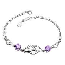 (Purple Diamond Bracelet) Sparkling Hearts Bracelet - Romantic Jewelry Gift