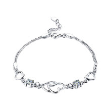 (White diamond bracelet) Sparkling Hearts Bracelet - Romantic Jewelry Gift