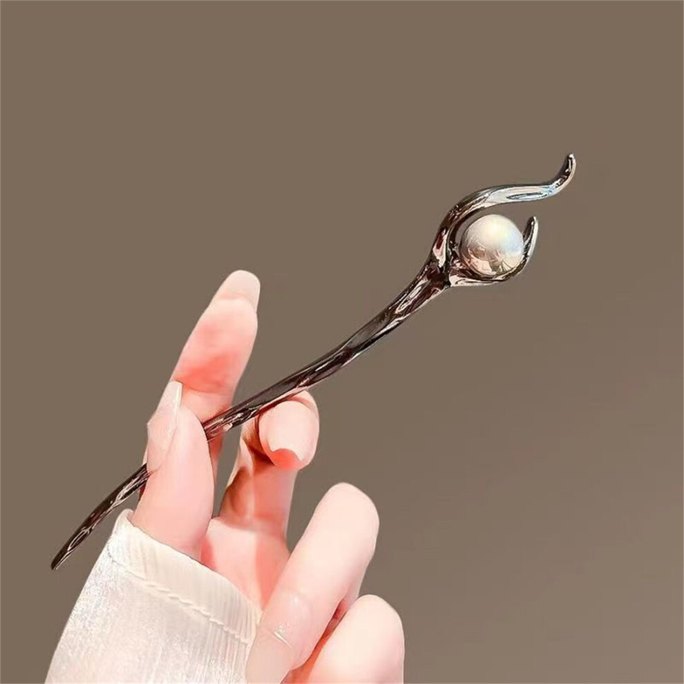 Creation-3C Pearl Hair Pin For Women, Minimalist Bun Stick, Alloy Hairpin