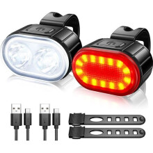 Pyöränvalosarja - HOMNOBLE - IPX5 vedenpitävä lamppu - USB-ladattava - edessä ja takana - 4 tilaa