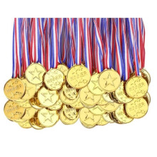 Medaglie per bambini, set da 50 medaglie per bambini, medaglie in metallo dorato con nastro in nylon tricolore, medaglia premio per bambini