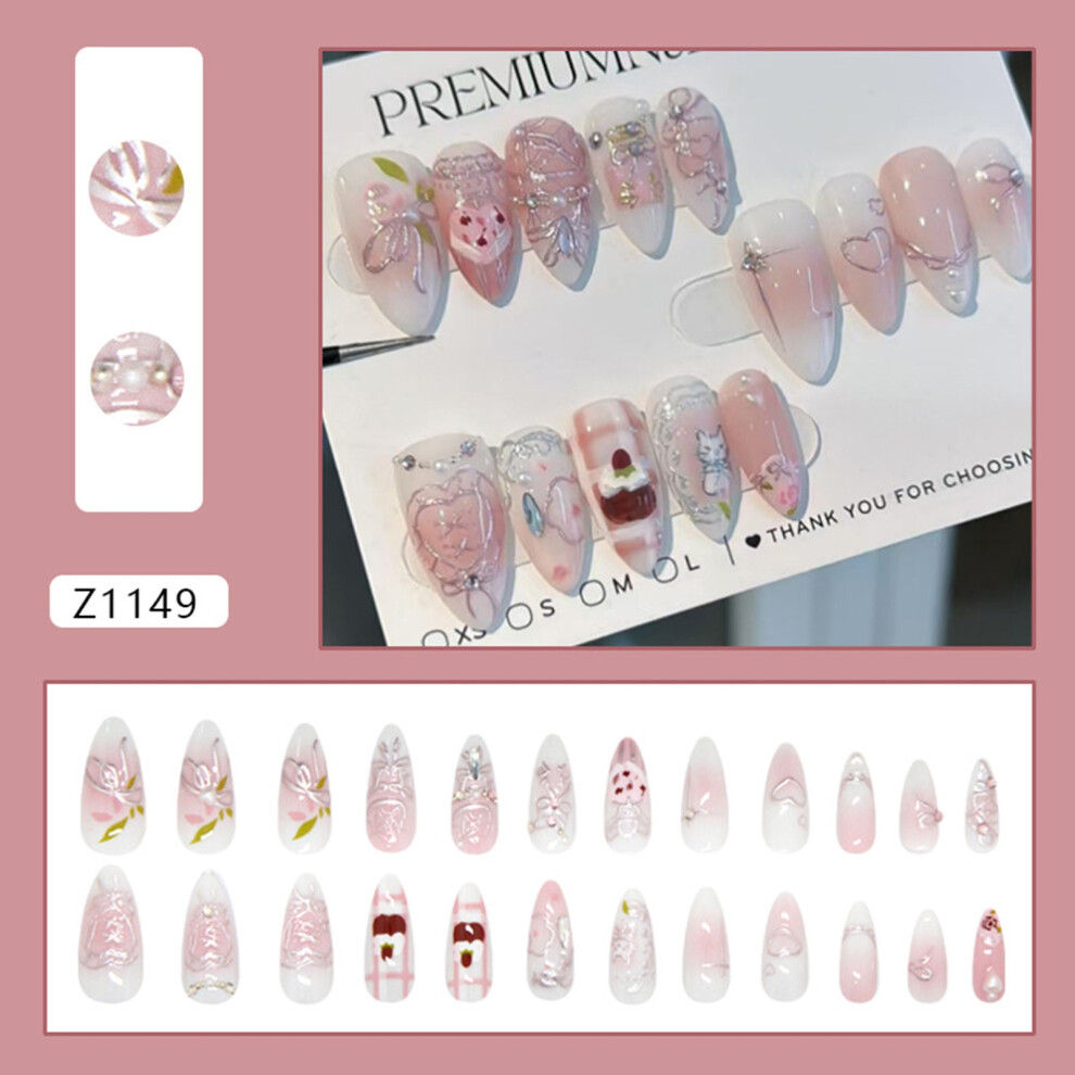 Zhouq-Outdoors 3D Heart Press On Nails - 24Pcs Elegant Acrylic