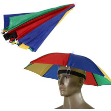 Sombrero con sombrilla arcoíris multicolor anti-UV para adultos, ideal para pesca, senderismo, playa o actividades al aire libre.
