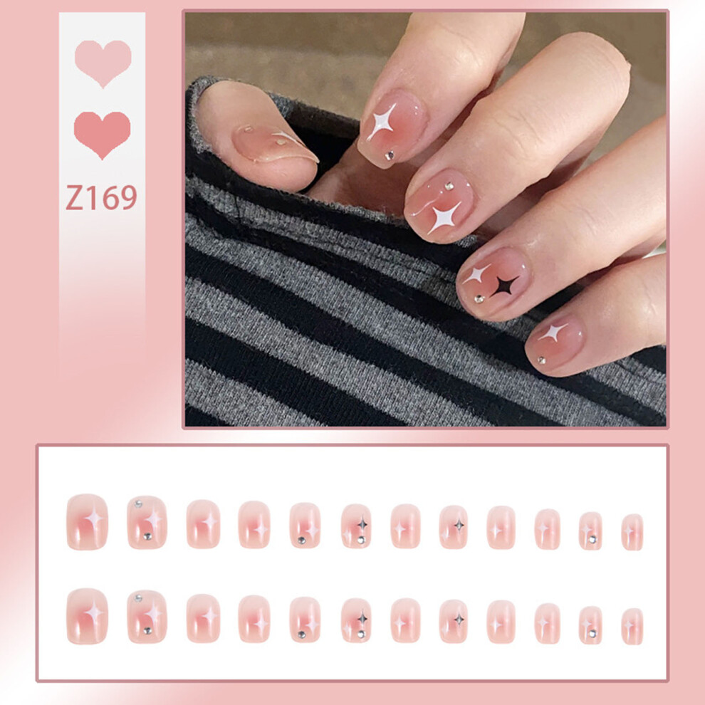 Dachuang Beauty Cream Shiny Rhinestone False Nails - Reusable Nude Blush