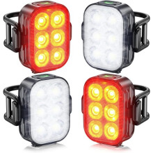 Conjunto de luzes para bicicleta, à prova d'água IPX5, recarregável via USB, com 4/6 modos de iluminação (dianteira e traseira).
