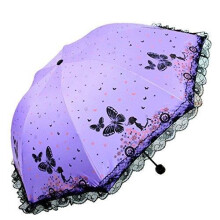Ombrello pieghevole in pizzo nero per donna - Rivestimento in vinile - Antivento - Viola