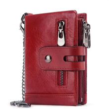 Cartera de cuero para hombre GZCZ - Antirrobo - Multifuncional - Triple - Multitarjeta - Rojo
