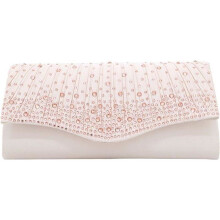 Beige satijnen avondclutch met strasssteentjes - Bellevie365
